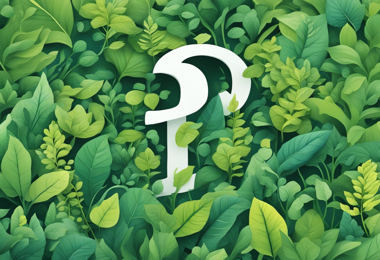 Lush green plants surrounded by question marks, representing curiosity and growth