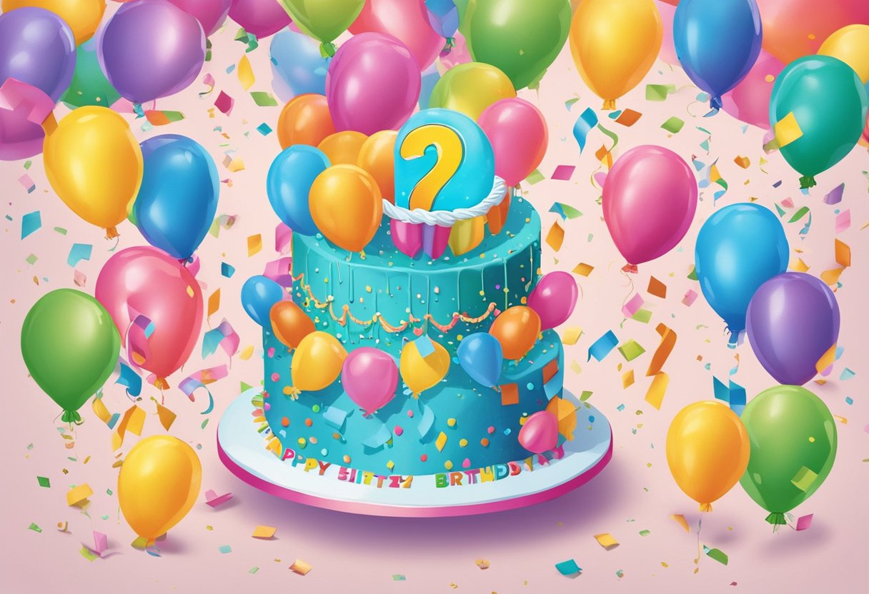Colorful balloons and confetti surround a birthday cake with "Happy 27th Birthday" written on it. A heartfelt quote for a daughter is displayed on a decorative sign