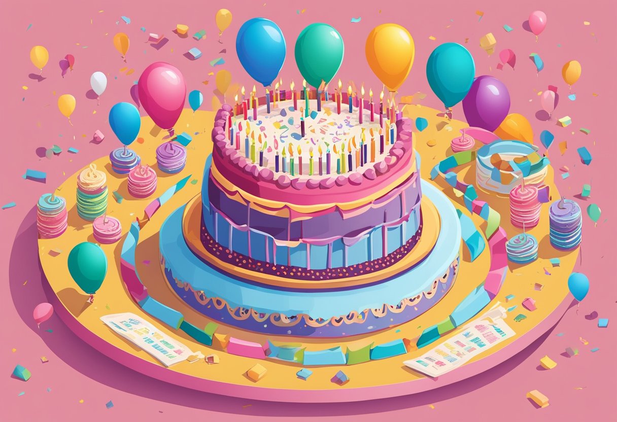 A colorful birthday cake with 37 candles, surrounded by lovingly written quotes for a daughter's 37th birthday. Balloons and confetti add to the festive atmosphere