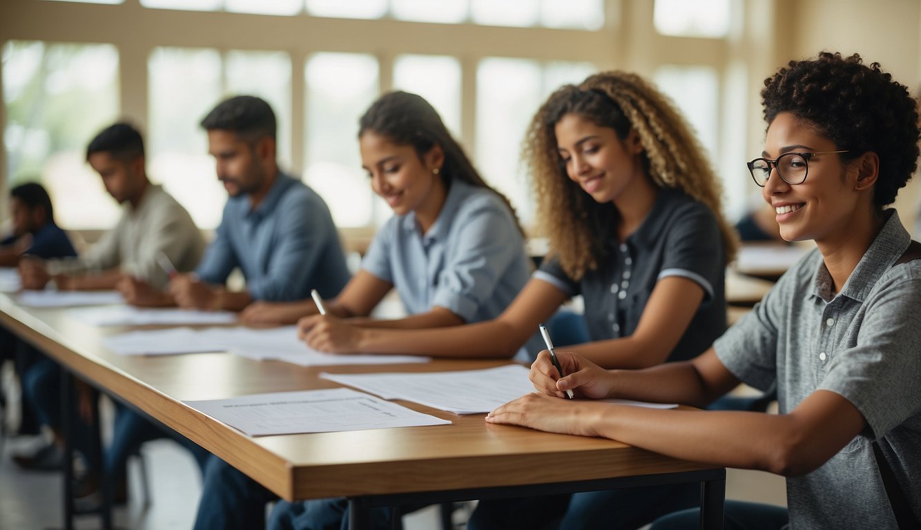 Students filling out feedback forms on teacher performance