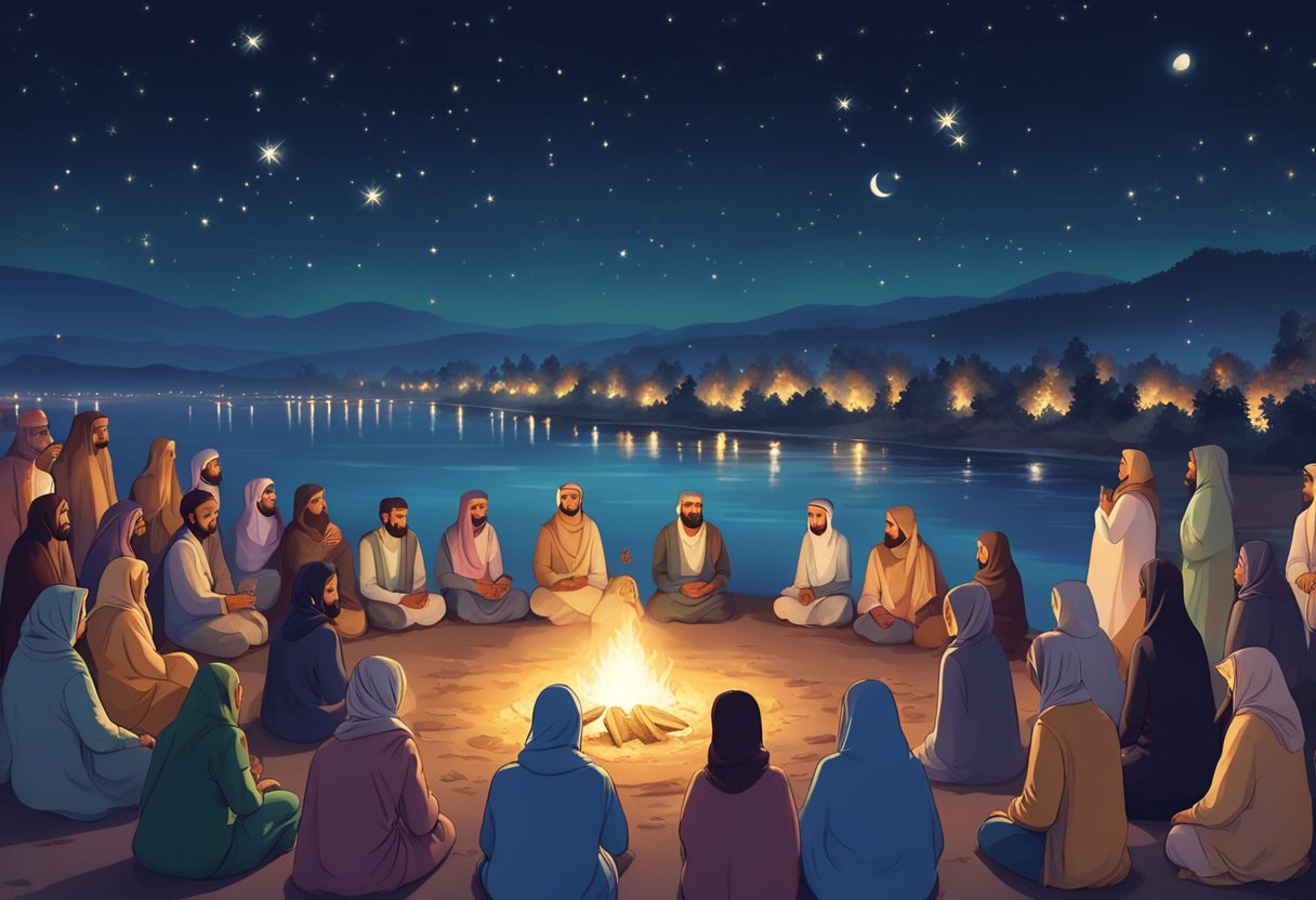 The night sky is filled with twinkling stars as people gather around bonfires, offering prayers and seeking forgiveness on Shab e Barat in 2024