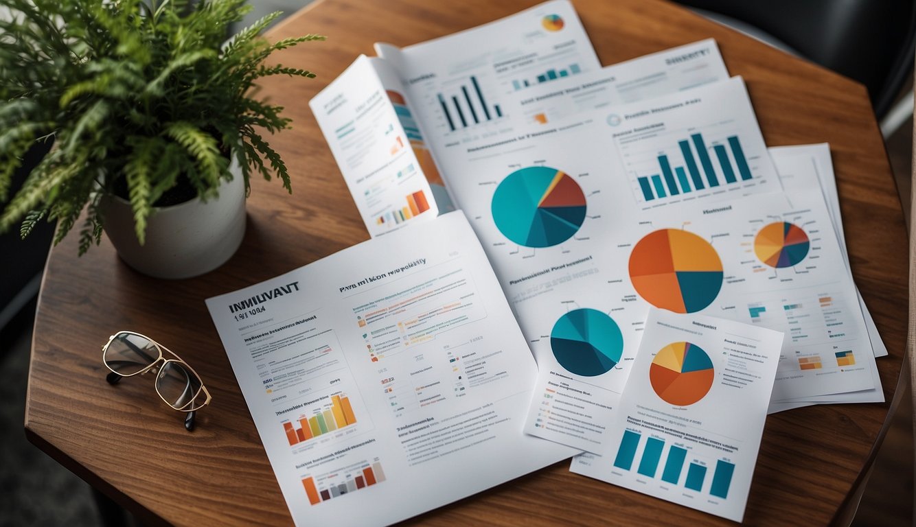 A stack of SIP investment brochures surrounded by financial charts and graphs