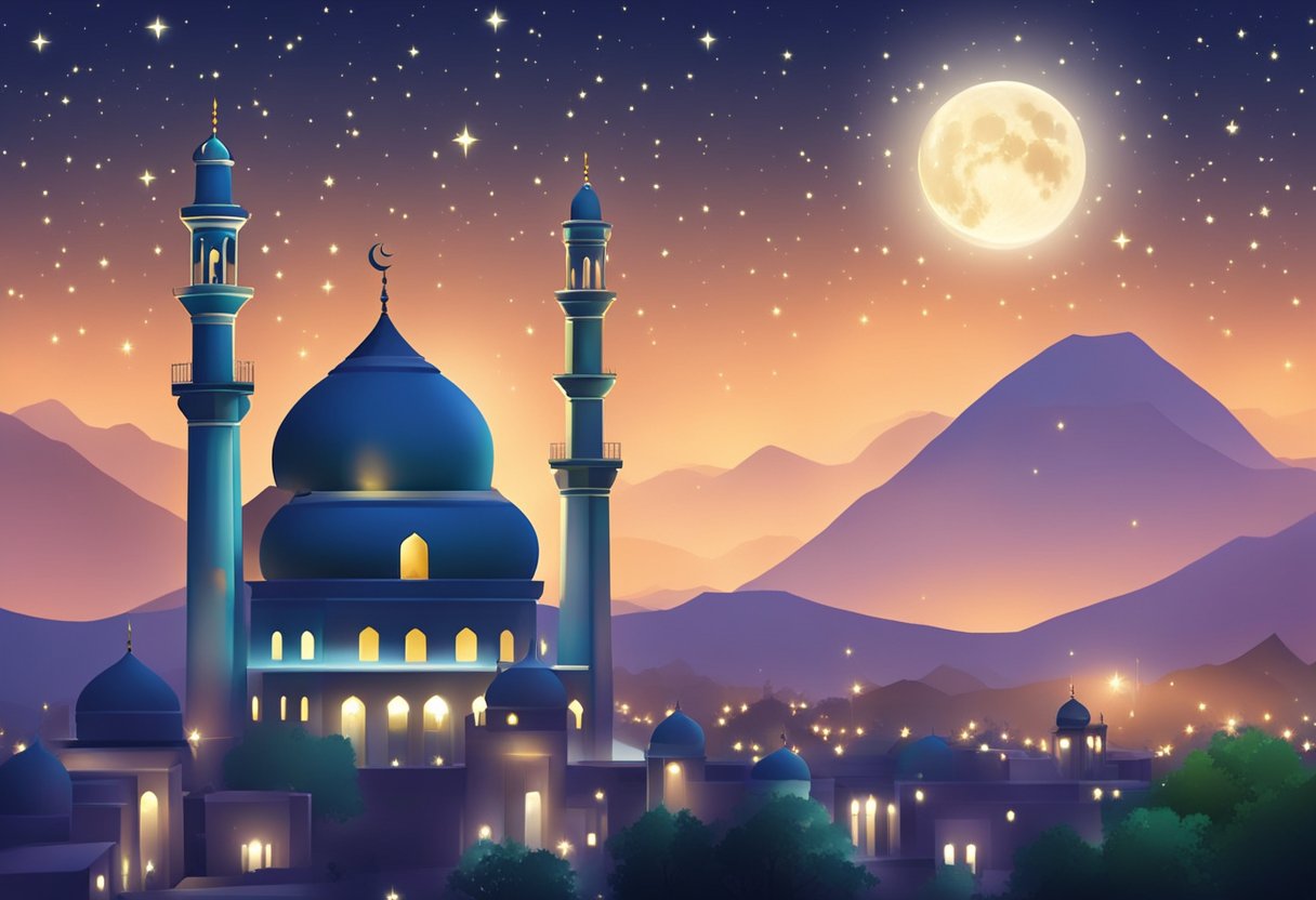 A moonlit night in Pakistan, with twinkling stars and a serene atmosphere, symbolizing the upcoming holiday of Shab e Barat