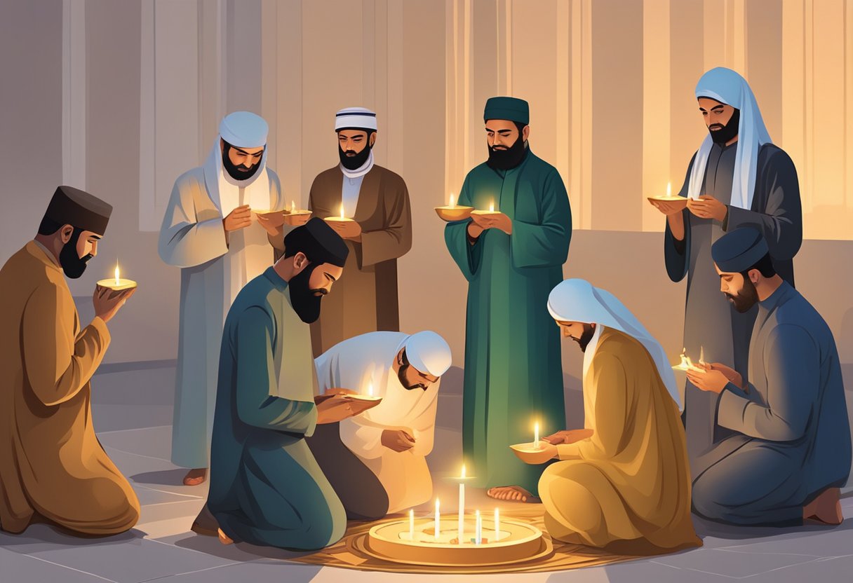 People praying, lighting candles, and making charitable donations on Shab e Barat