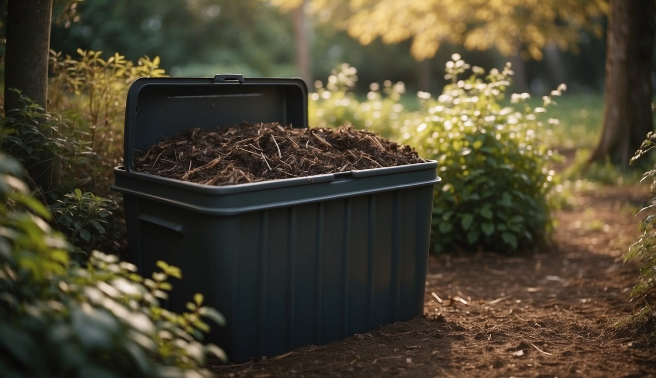 FAQ pages flutter around open compost bin