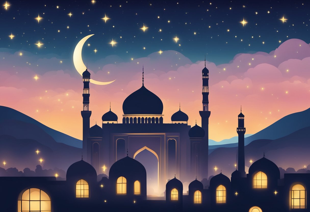 The night of forgiveness, Shab e Barat, ends at dawn. The sky is dark, with twinkling stars and a crescent moon