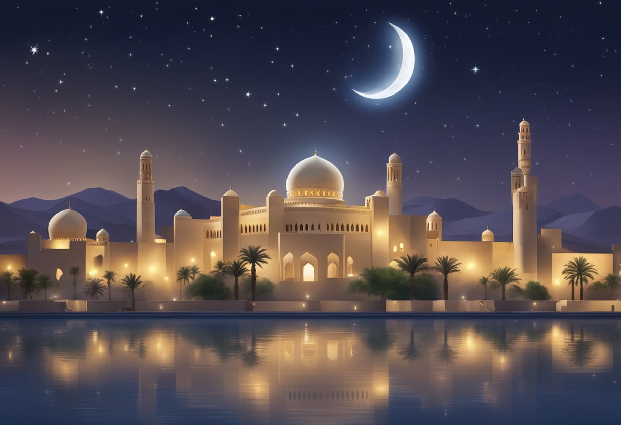 A moonlit night in Oman, with stars shining brightly in the sky on the eve of Shab e Barat 2024