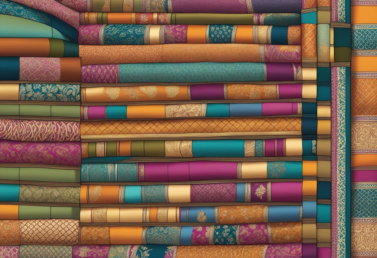 A colorful array of Karagiri sarees displayed on racks, with intricate designs and patterns, showcasing the elegance of the collection