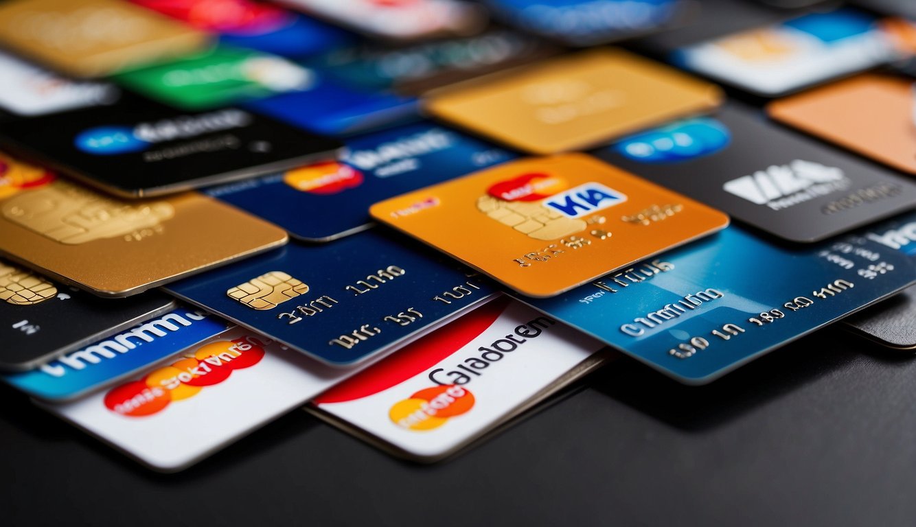 A stack of credit cards stands out against a backdrop of various payment service logos, highlighting CardUp's unique features