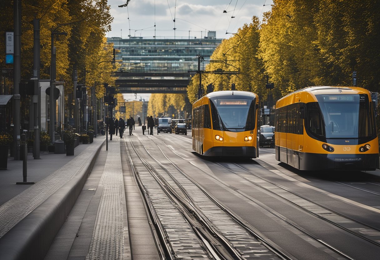 Various transportation options in Berlin: taxis, buses, trams, and the iconic yellow U-Bahn and orange S-Bahn trains. No Uber or Lyft available