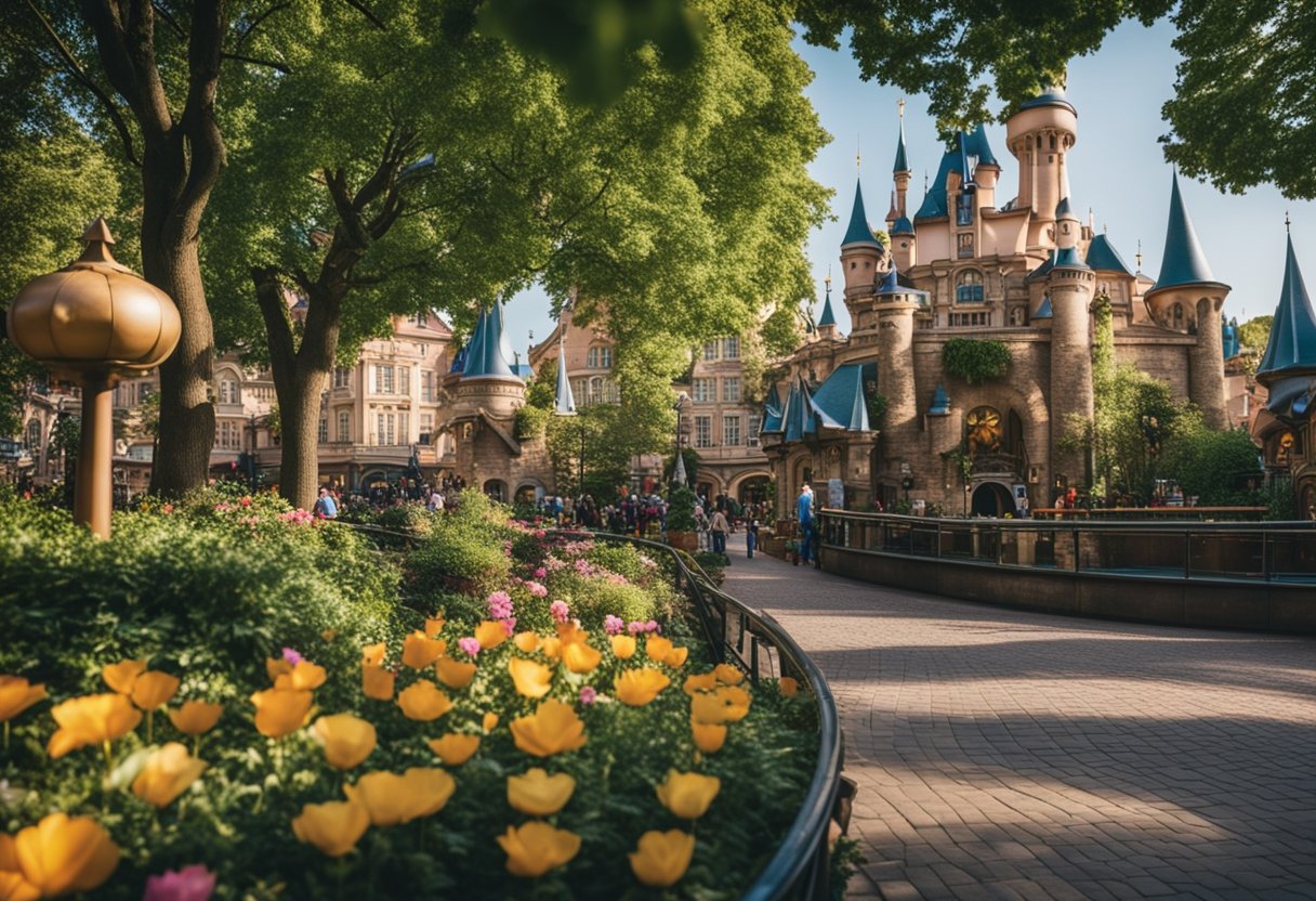 Die belebten Straßen von Berlin verwandeln sich in ein magisches Wunderland, wenn die Besucher die verschiedenen Themenbereiche des Disneyland Parks betreten