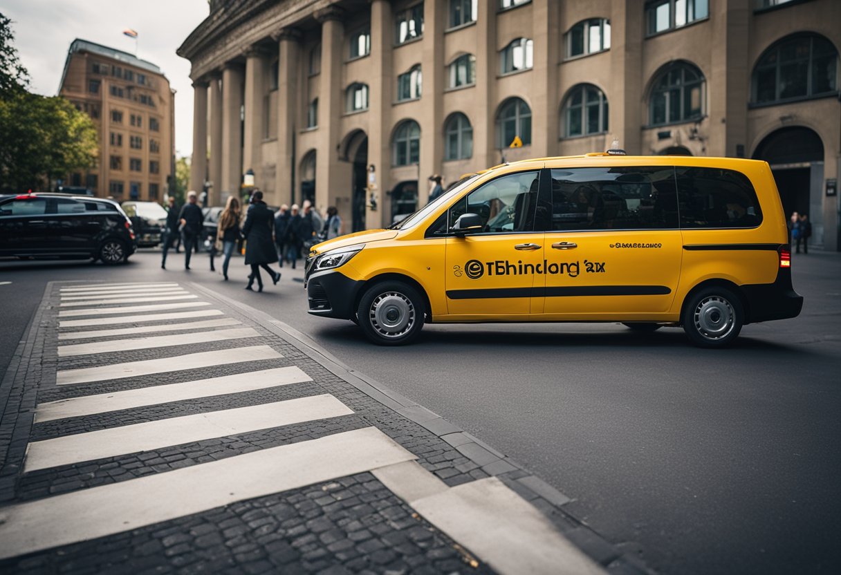 Fahrgast steigt in ein rollstuhlgerechtes Taxi in Berlin, Deutschland. Zusammenklappbare Rampe für einfachen Zugang