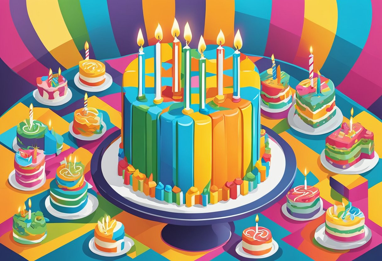 A colorful birthday cake with 42 candles, surrounded by inspiring quotes and reflections for a son's 42nd birthday celebration