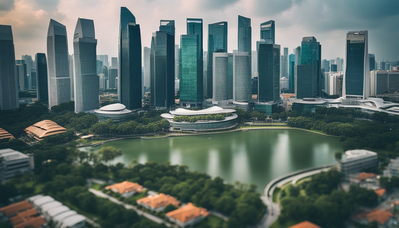 A Singapore cityscape with a mix of high-rise condos and green spaces, showcasing the balance between urban living and affordability