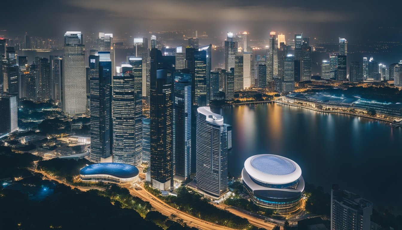 A bustling cityscape with high-rise buildings and residential complexes, showcasing the fast-paced and competitive property market in Singapore