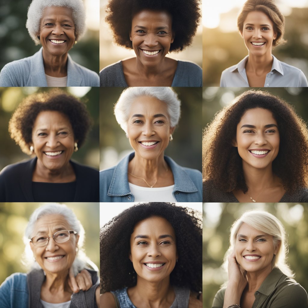 Females reach sexual maturity at different ages. Illustrate a diverse group of females, representing various ages, engaged in activities that symbolize sexual maturity, such as nurturing, independence, and self-discovery