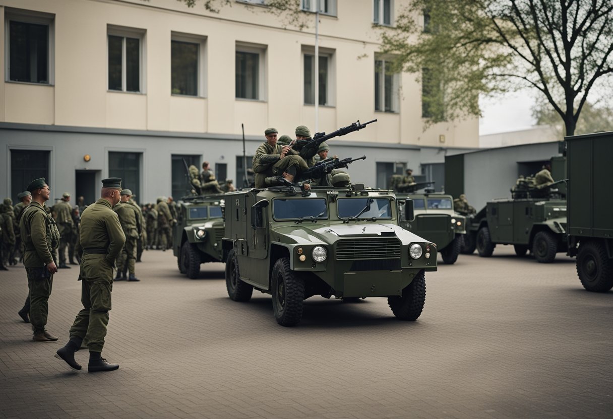 In der McNair-Kaserne in Berlin, Deutschland, herrschte rege Betriebsamkeit: Soldaten trainierten, Fahrzeuge wurden bewegt und Ausrüstung gewartet.