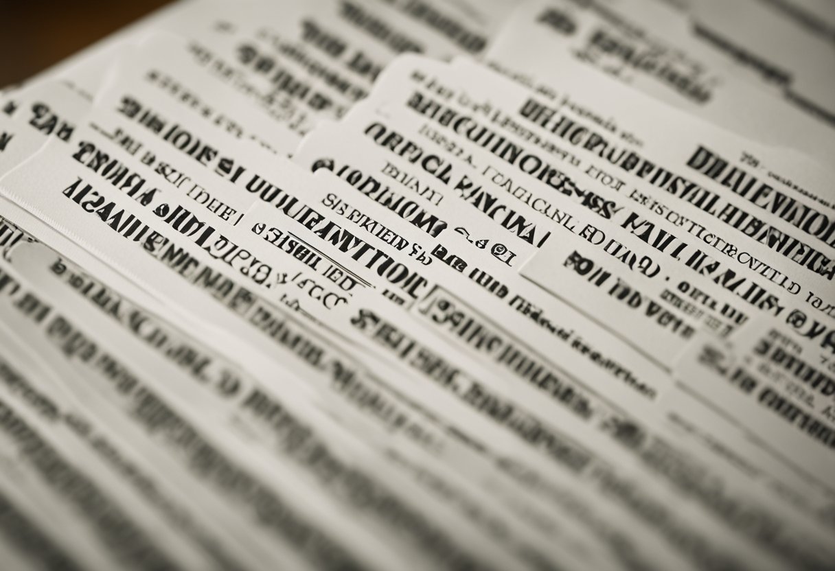 A stack of legal documents being reviewed by an official stamp and seal. A line of people waiting to submit paperwork