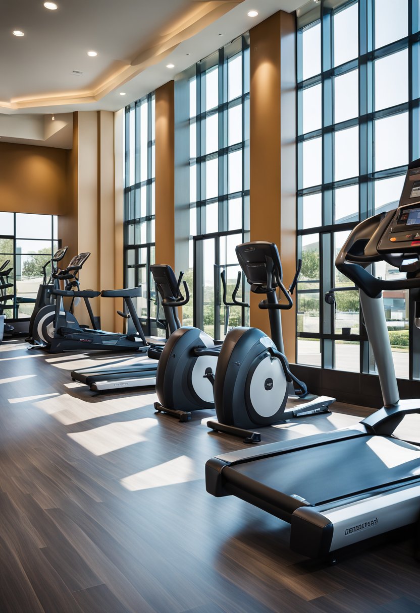 The hotel gym at Fairfield Inn & Suites by Marriott Waco North is spacious and well-equipped, with modern exercise machines and plenty of natural light streaming in through large windows