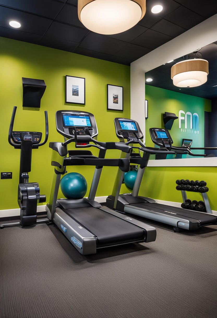 The Tru By Hilton Waco South hotel features a modern gym with state-of-the-art equipment and vibrant decor