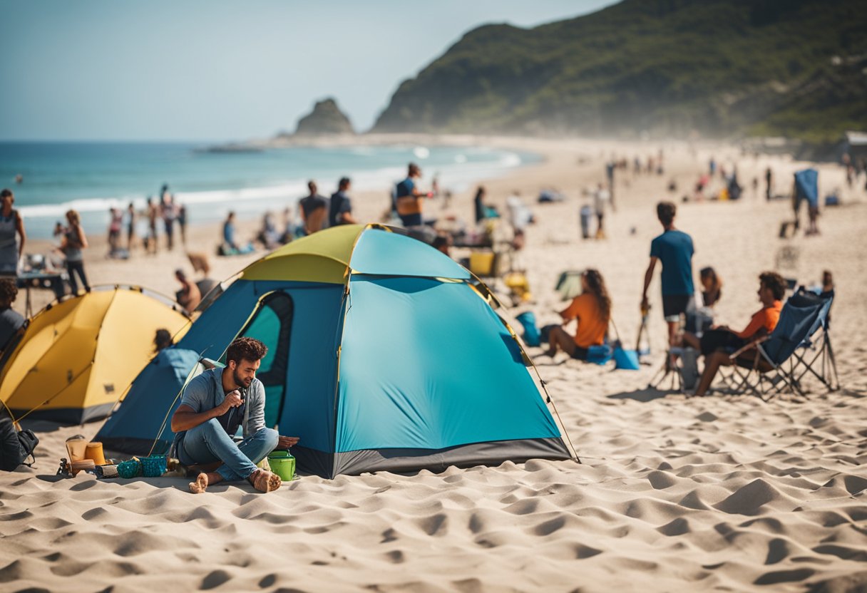 camping sul mare A beachside camping scene with people enjoying activities and entertainment