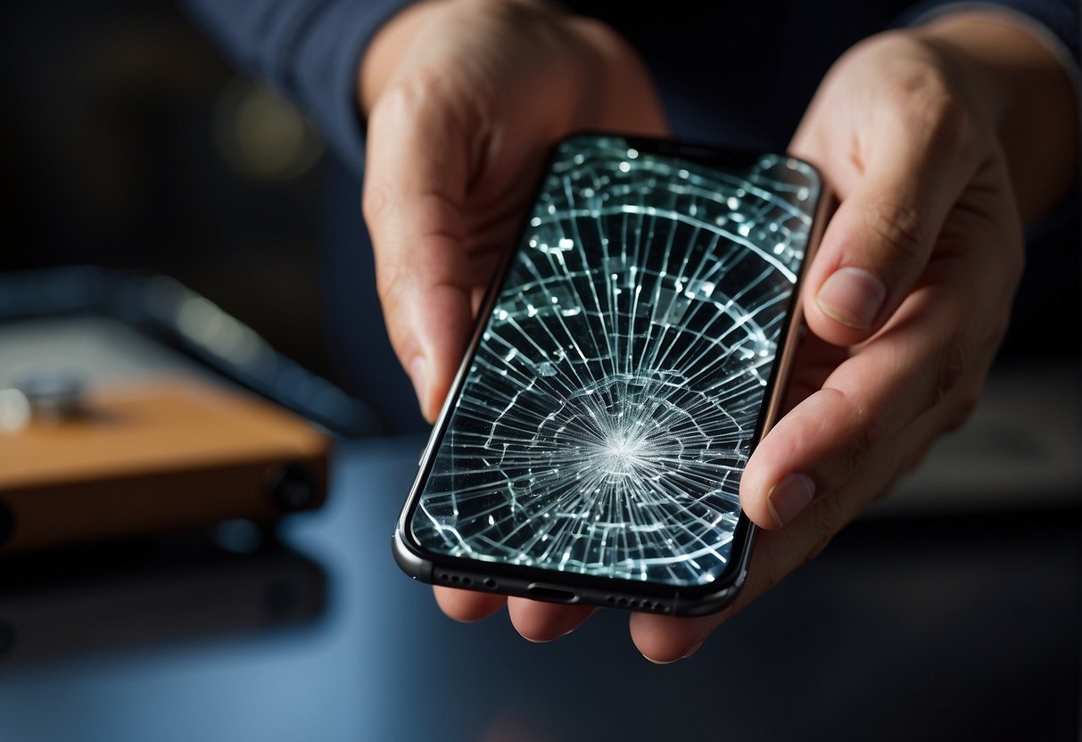 A specialized professional carefully removes the cracked glass from a cellphone and replaces it with a new one using precise tools and techniques
