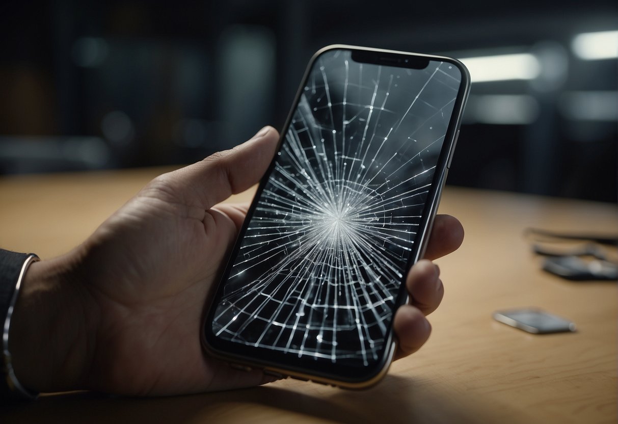 A technician carefully removes the cracked glass from a smartphone, then applies adhesive to the new glass before carefully placing it onto the device