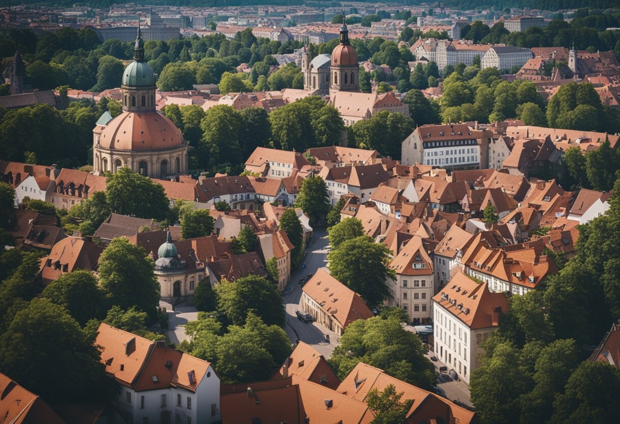 The small towns of Berlin, Germany, are nestled among rolling hills and lush greenery, with charming cobblestone streets and historic half-timbered buildings