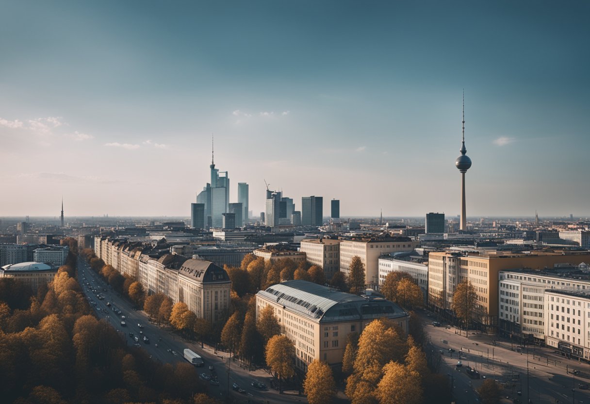 Die Skyline von Berlin mit einer nahe gelegenen Stadt im Hintergrund