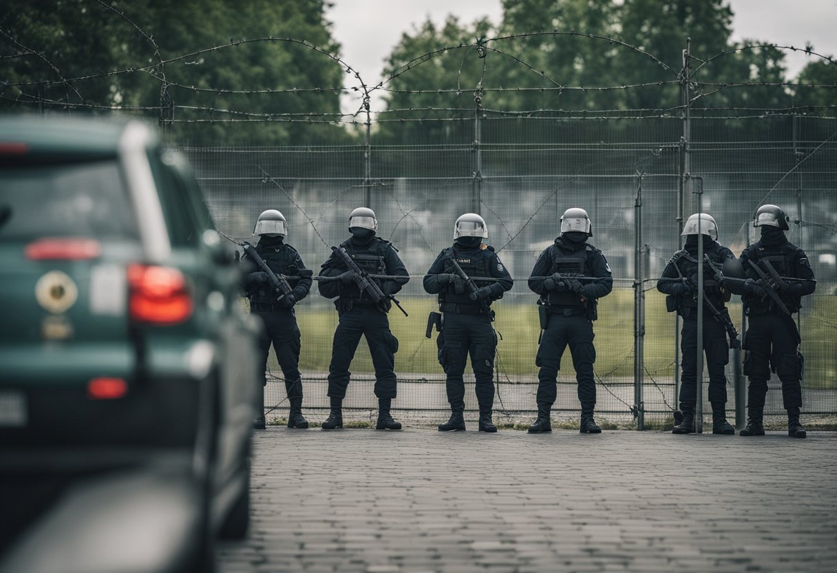 Tension in Berlin: Wall dividing city, armed guards, barbed wire, protests