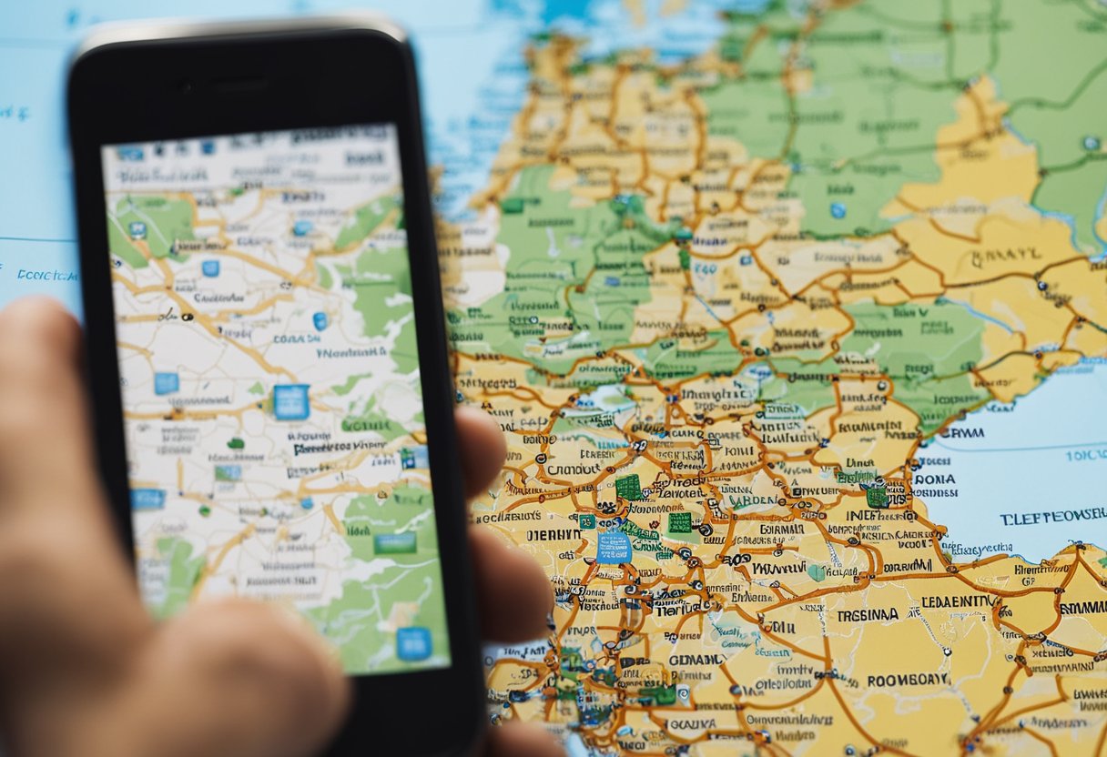 A hand reaching for a telephone with a map of Germany in the background