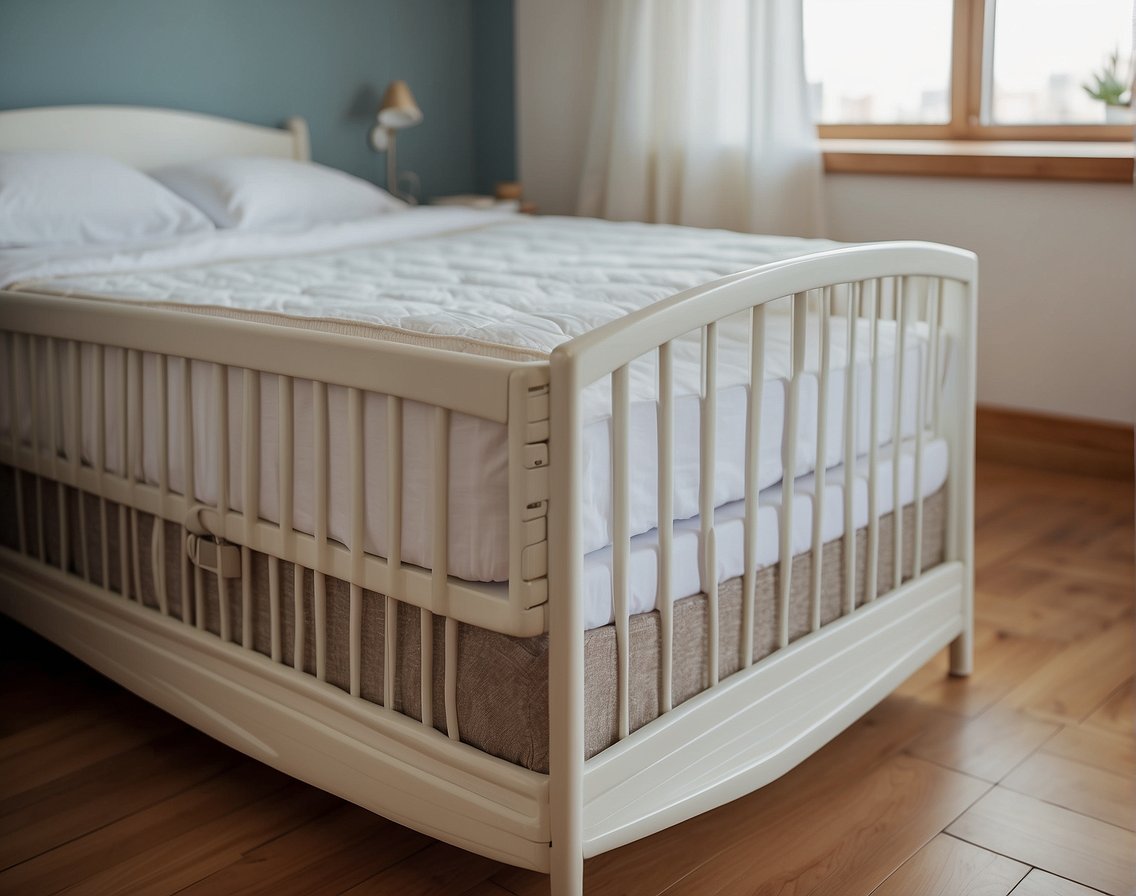 A cozy bed with a firm mattress and no loose bedding. A nearby bassinet for easy access to the baby. Soft lighting and a comfortable temperature in the room
