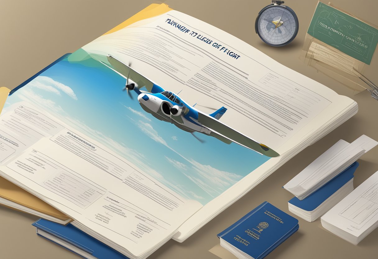 A pilot's handbook titled "Taking Flight: Your Guide to Landing Contract Aviation Jobs" along with passport and compass.