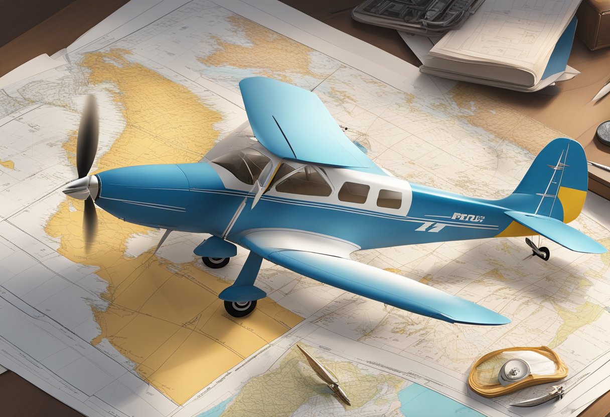 A mini aircraft showpiece placed on a map pf world.