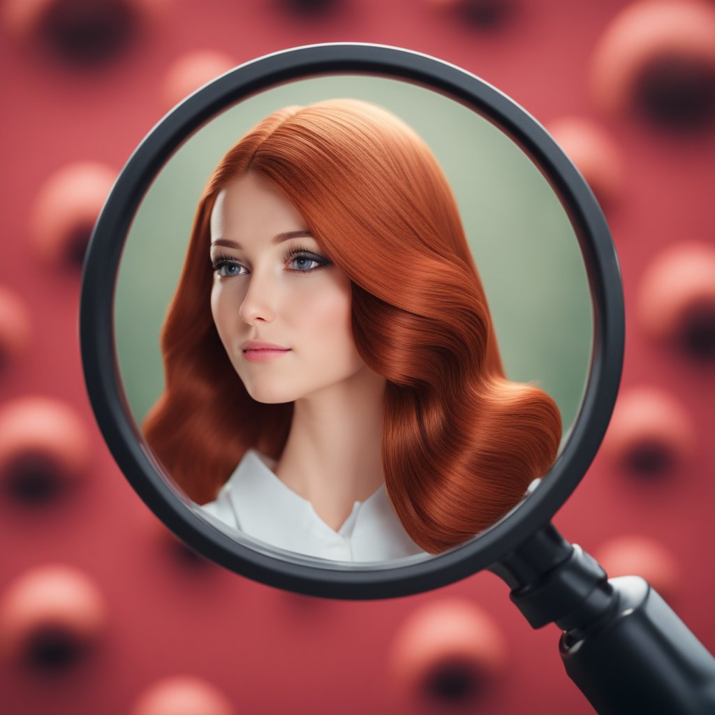 A magnifying glass hovers over a red, inflamed hair follicle. A tiny hair is trapped beneath the surface, causing irritation