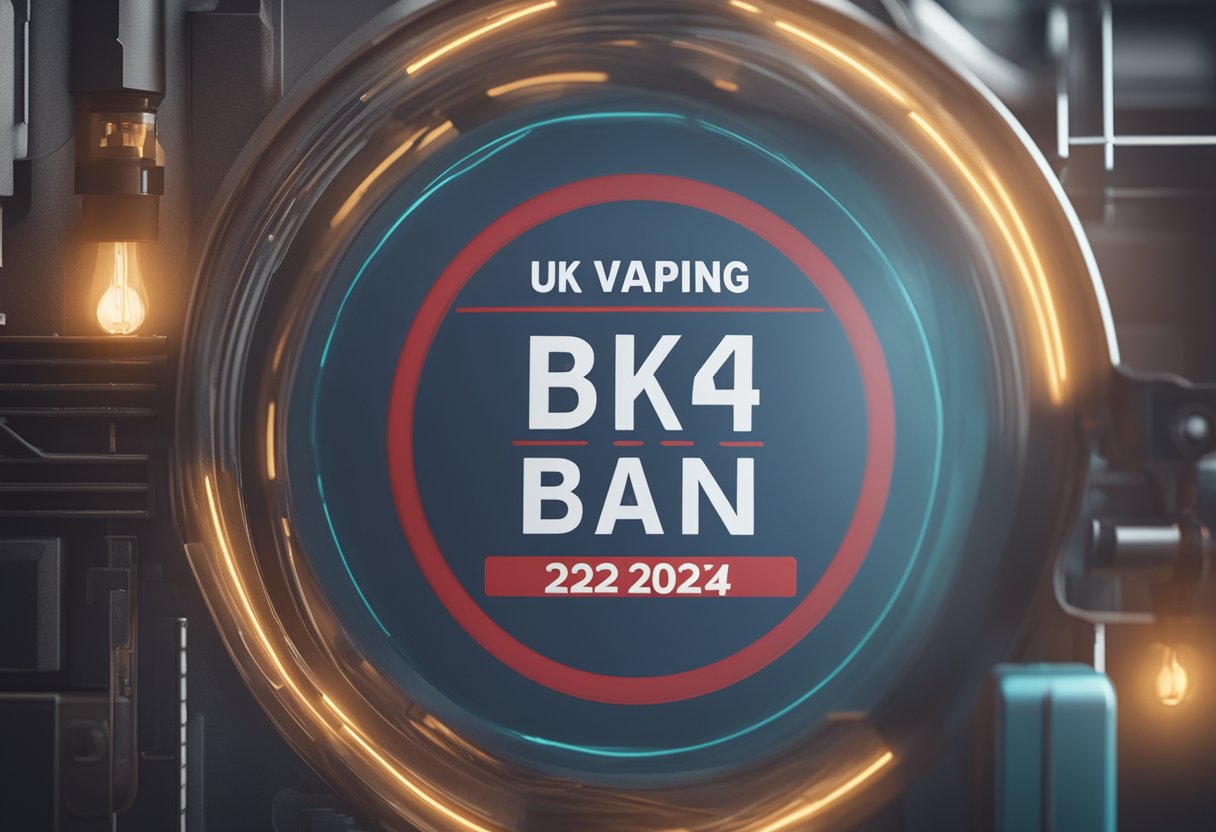 A sign reading "UK Vaping Ban 2024" with a red circle and line through a vaping device
