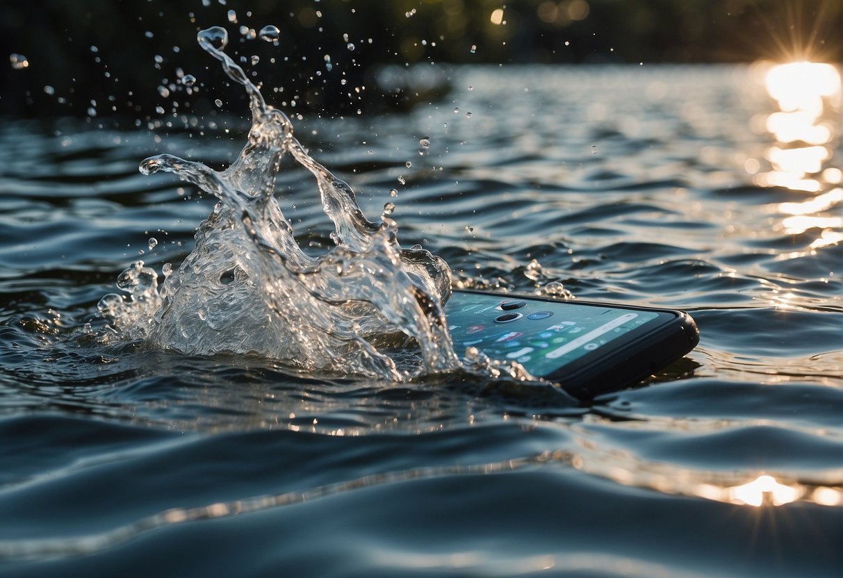 A phone falling into water, creating ripples