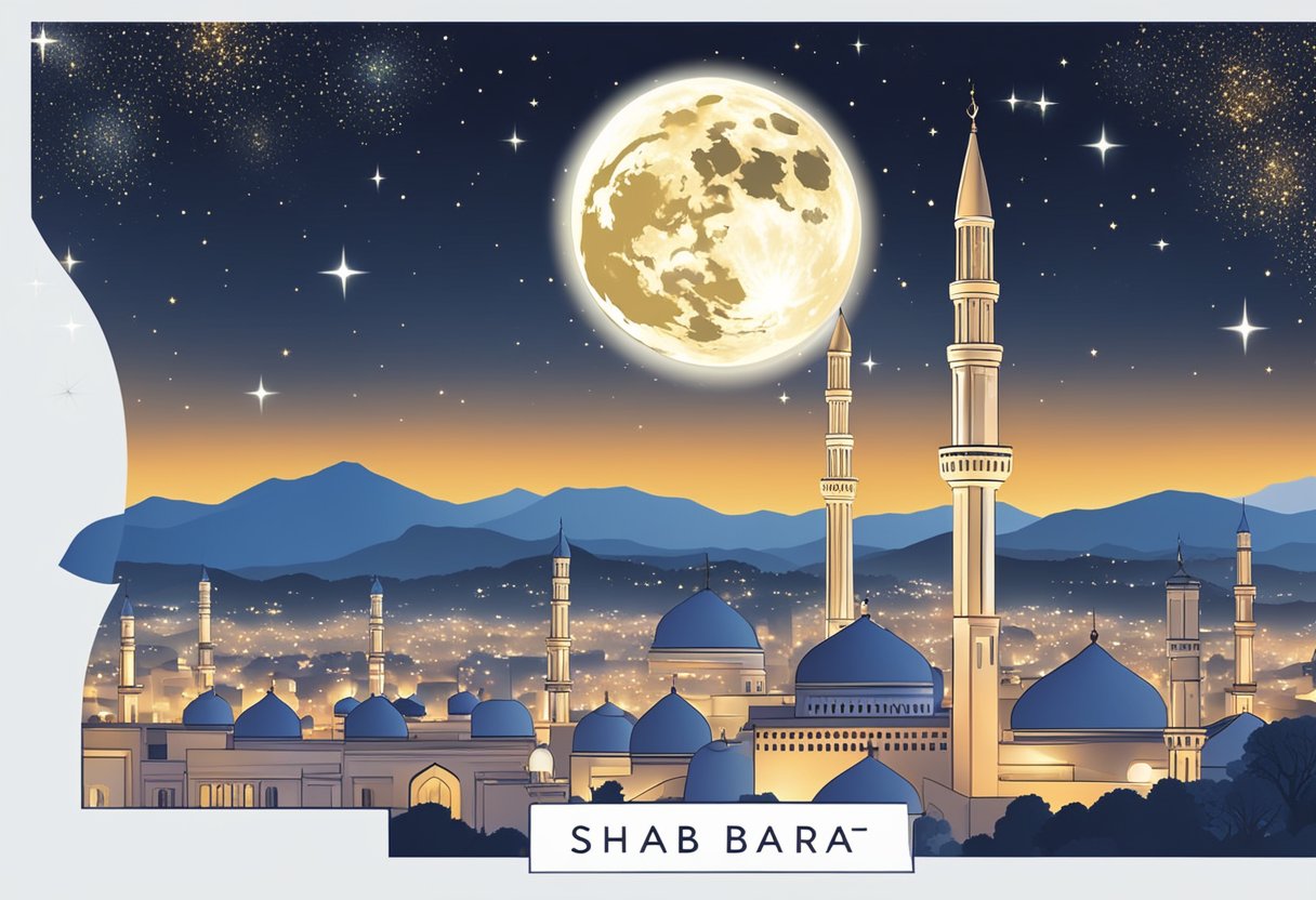 A moonlit night in Islamabad, with stars twinkling in the sky. A calendar with the date "Shab-e-Barat 2024" highlighted