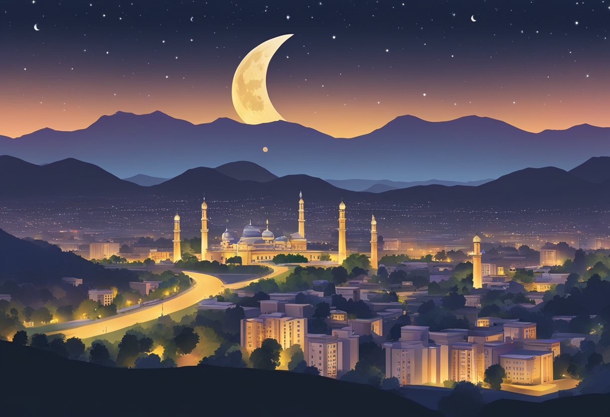 The night sky in Islamabad, 2024. A crescent moon hangs low, casting a soft glow over the city as Shab-e-Barat approaches