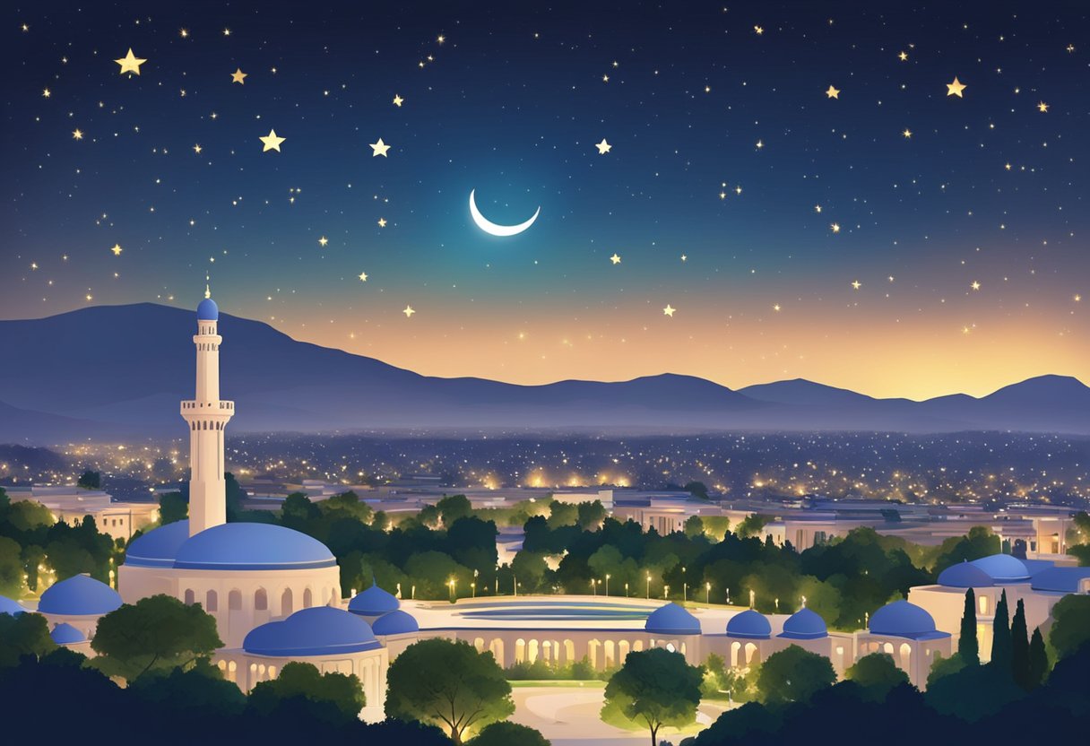 The night sky over Islamabad, with a crescent moon and stars, symbolizing Shab-e-Barat 2024