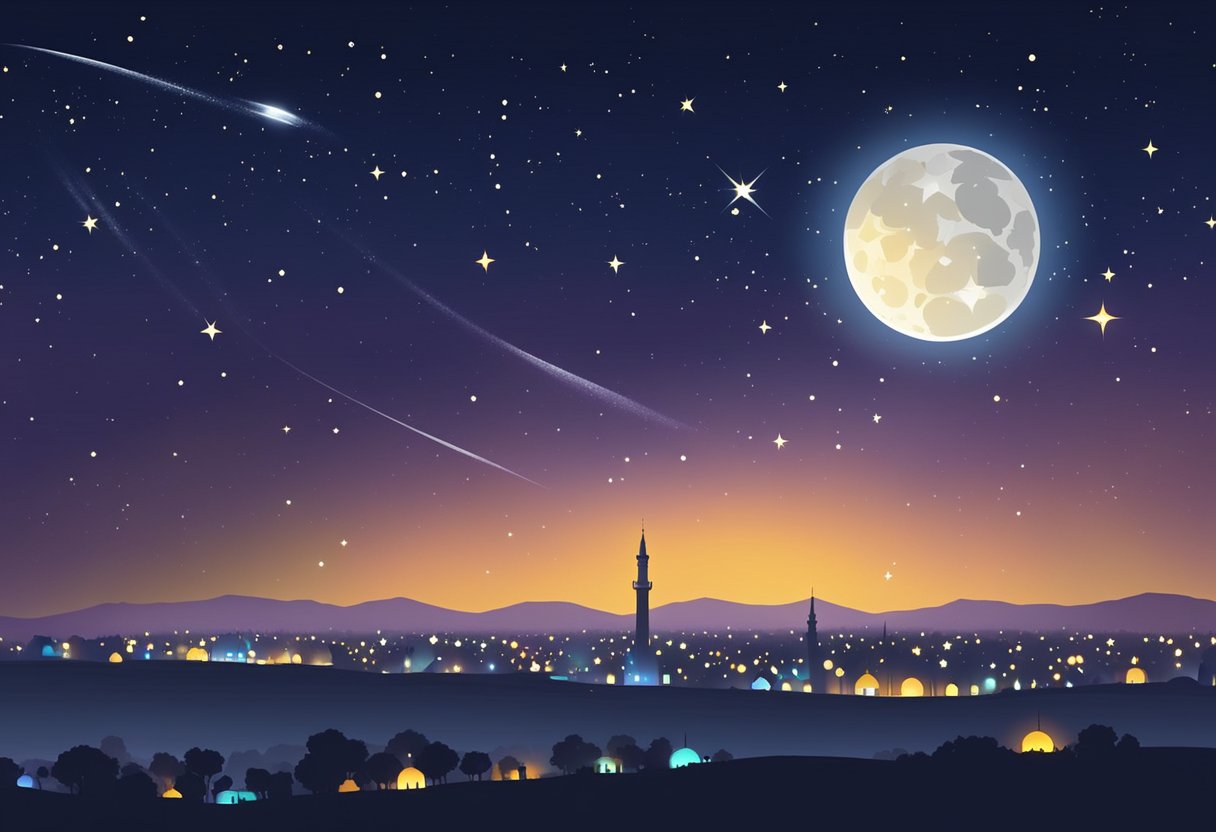 The night sky over Sialkot in 2024, with stars twinkling and the moon shining brightly, marking the arrival of Shab-e-Barat