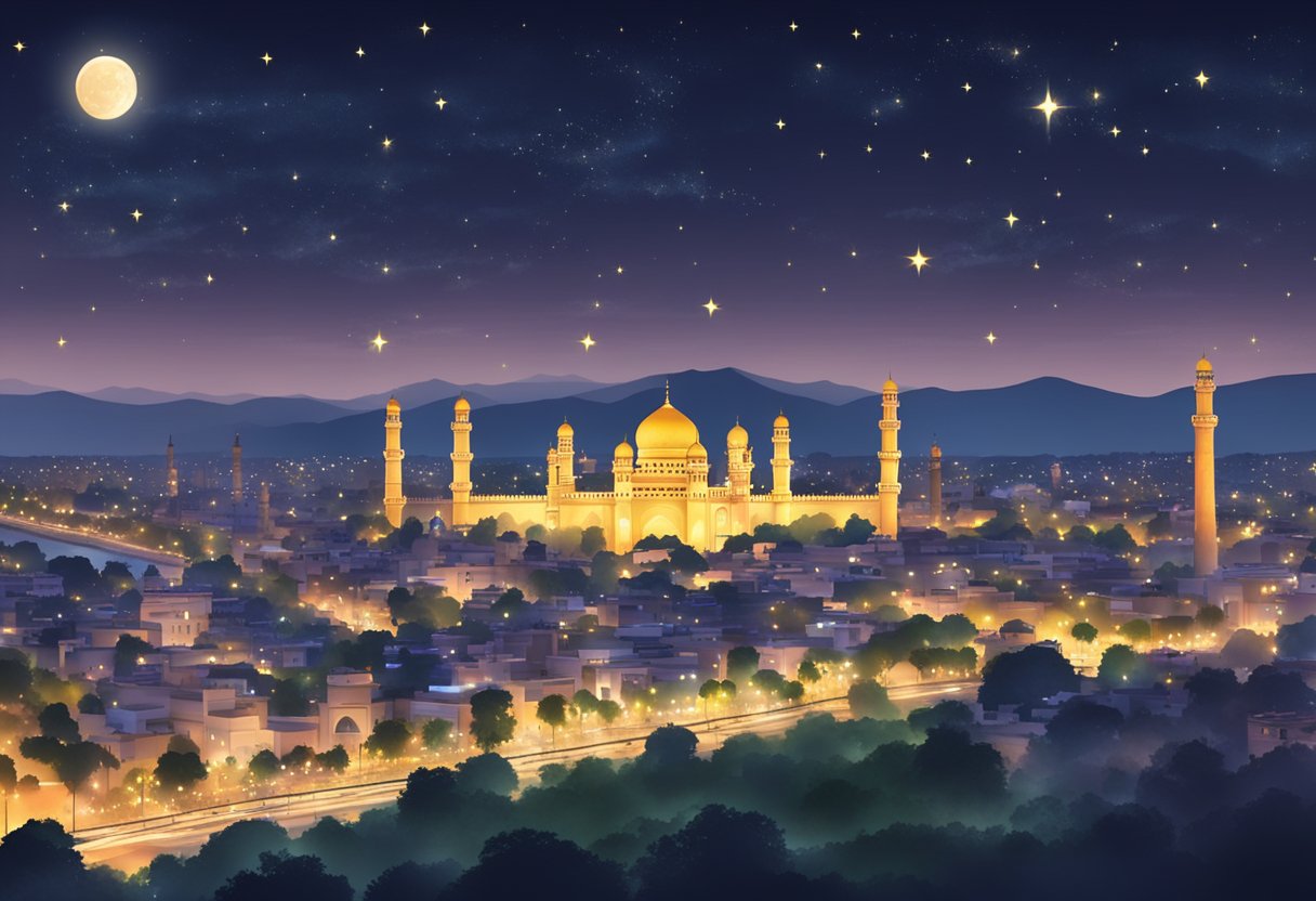 The night sky over Hyderabad, 2024, with stars shining brightly, marking the arrival of Shab-e-Barat