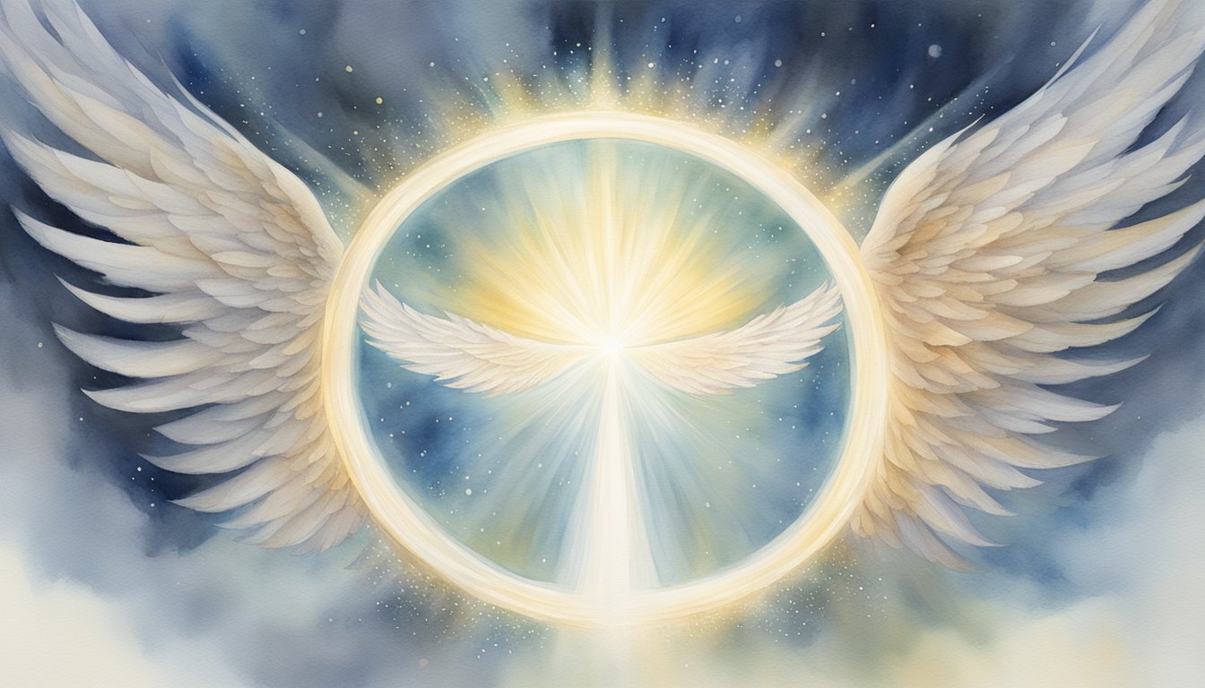 A glowing halo of light surrounds the number 54, with angelic wings and ethereal energy emanating from it