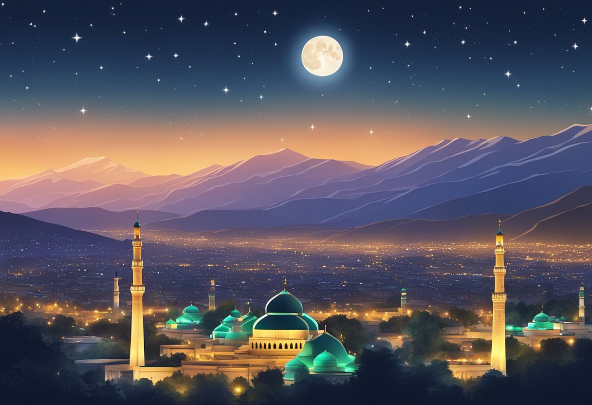 The night sky of Mingora in 2024, with the moon shining brightly on Shab-e-Barat