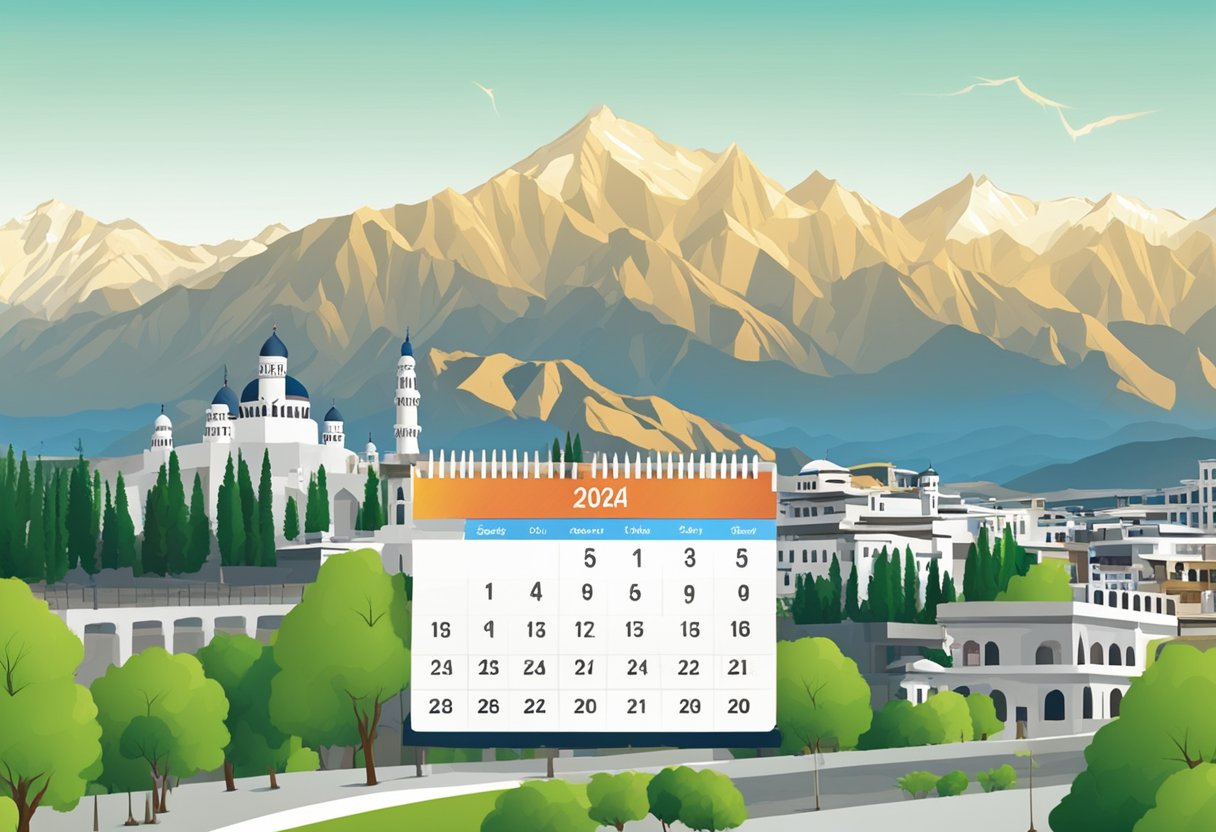 A calendar showing the date of Shab-e-Barat 2024 in Gilgit, with the city's iconic landmarks in the background