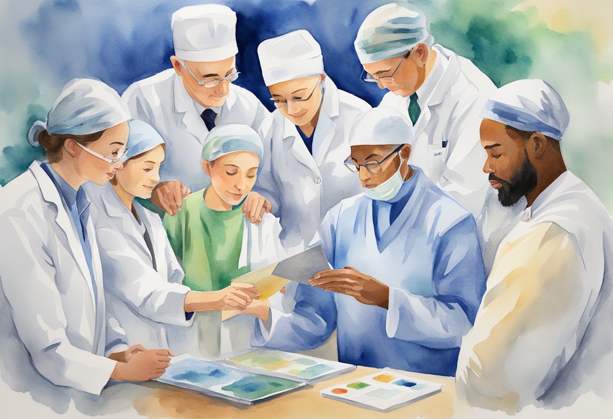 A group of medical professionals provide support and care to a cancer thriver, crafting resilience through compassion and expertise