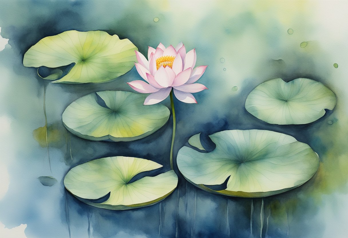 A blooming lotus emerging from the depths of murky water, symbolizing resilience and strength in the face of adversity
