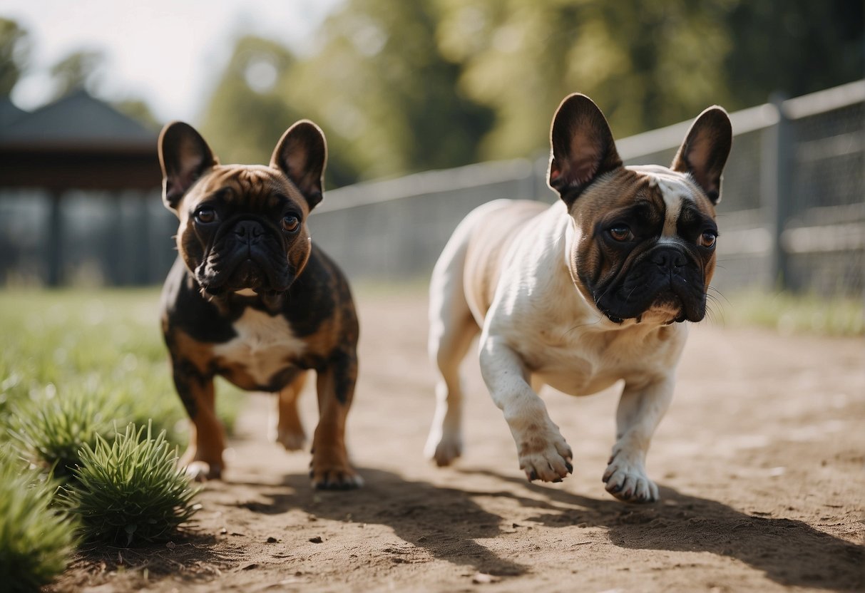 French bulldogs playfully roam spacious, clean kennels. Breeders attentively care for pups, ensuring health and happiness