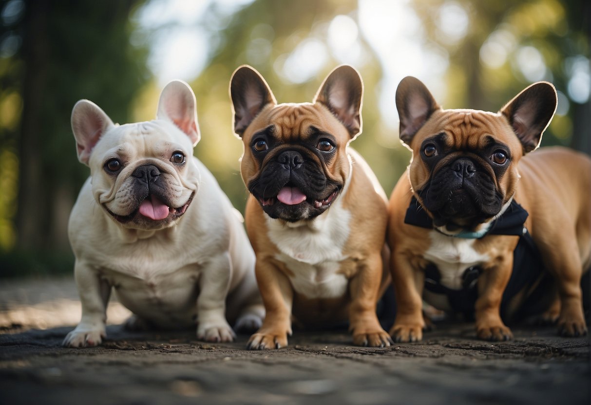 A group of French bulldogs are being groomed and fed by breeders in Europe. The dogs are excited and wagging their tails as they prepare for their new homes