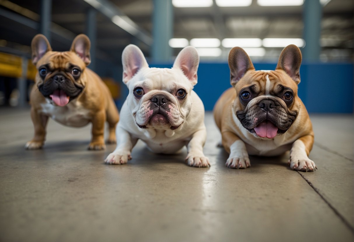 French bulldogs playfully romp in a spacious, well-maintained breeding facility in Illinois. The dogs are healthy, happy, and well-cared for by attentive breeders